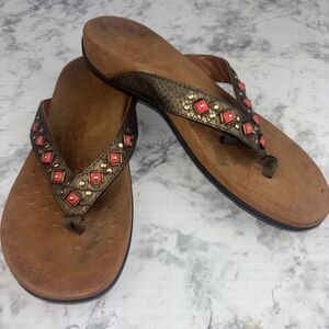 Vionic Rest Floriana Coral Beaded Orthotic Flip Flop Thong Sandal Size 7
